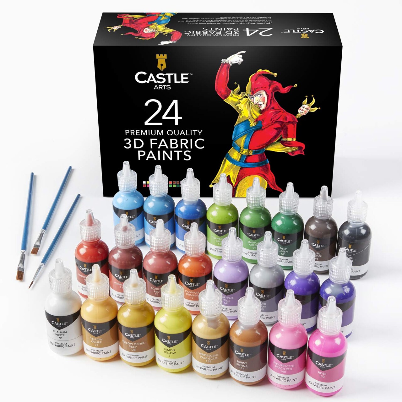 24 Quality Vibrant Colors 3D Fabric Paint Set | 29ml Bottles | For Artists; For Crafters; For Fun | Clothing, Textile, Canvas, Glass, Wood, Shoes | In Strong Selection Box